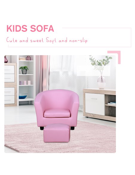HOMCOM Kids Toddler Sofa Children's Armchair Footstool Non-Slip Feet Girl Boy Bedroom Playroom Seating Chair Pink - pic 17088 | FastDaddyshop