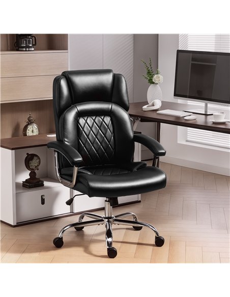 HOMCOM Big and Tall Office Chair 180kg with Spring Cushion, PU Leather - Black - pic 170881 | FastDaddyshop