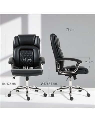 HOMCOM Big and Tall Office Chair 180kg with Spring Cushion, PU Leather - Black