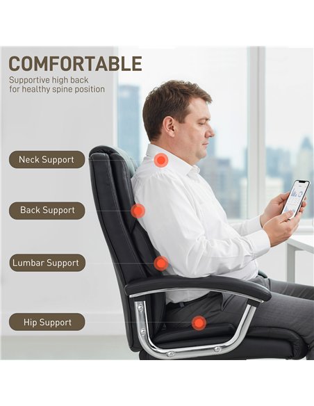 HOMCOM Big and Tall Office Chair 180kg with Spring Cushion, PU Leather - Black - pic 170884 | FastDaddyshop
