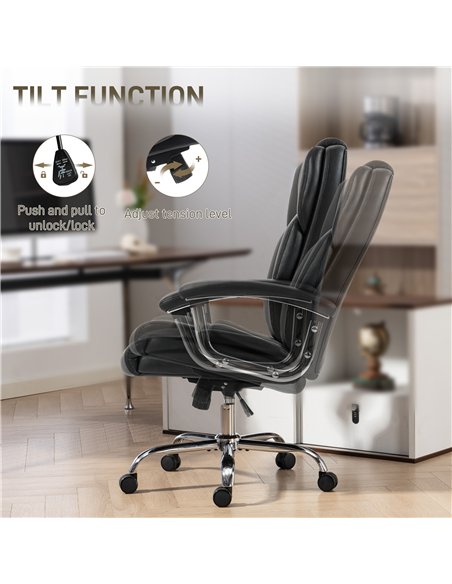 HOMCOM Big and Tall Office Chair 180kg with Spring Cushion, PU Leather - Black - pic 170885 | FastDaddyshop