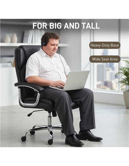 HOMCOM Big and Tall Office Chair 180kg with Spring Cushion, PU Leather - Black - pic 170886 | FastDaddyshop