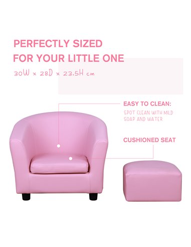HOMCOM Kids Toddler Sofa Children's Armchair Footstool Non-Slip Feet Girl Boy Bedroom Playroom Seating Chair Pink