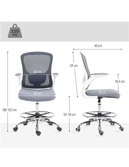 HOMCOM Draughtsman Chair, with Adjustable Lumbar - Charcoal Grey - pic 170891 | FastDaddyshop