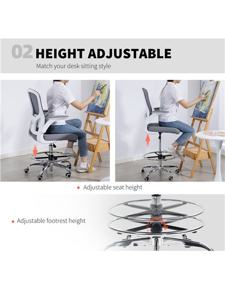 HOMCOM Draughtsman Chair, with Adjustable Lumbar - Charcoal Grey - pic 170893 | FastDaddyshop