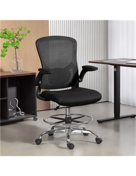 HOMCOM Draughtsman Chair, with Adjustable Lumbar - Black - pic 170899 | FastDaddyshop