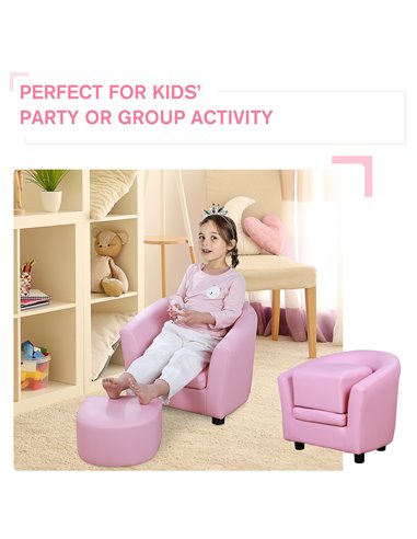 HOMCOM Kids Toddler Sofa Children's Armchair Footstool Non-Slip Feet Girl Boy Bedroom Playroom Seating Chair Pink