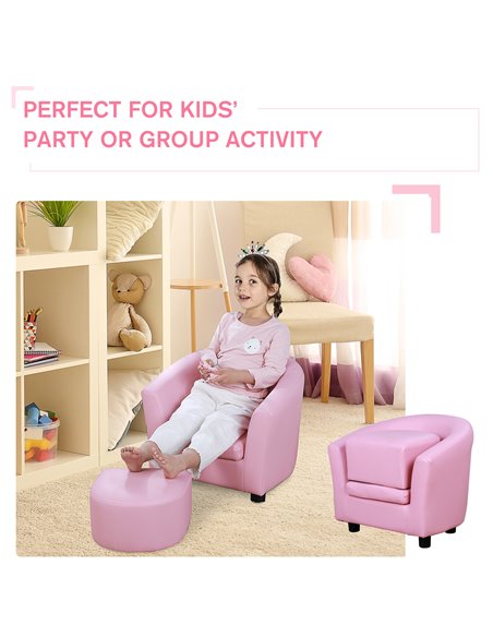 HOMCOM Kids Toddler Sofa Children's Armchair Footstool Non-Slip Feet Girl Boy Bedroom Playroom Seating Chair Pink - pic 17090 | FastDaddyshop