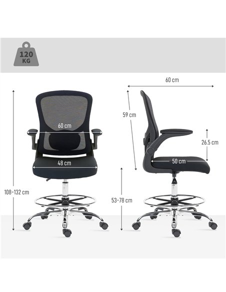 HOMCOM Draughtsman Chair, with Adjustable Lumbar - Black - pic 170900 | FastDaddyshop