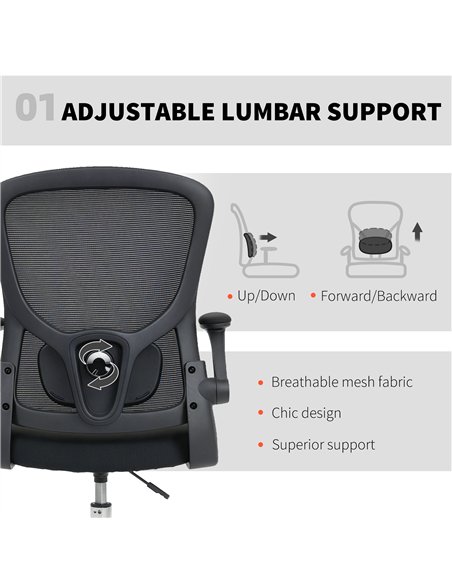 HOMCOM Draughtsman Chair, with Adjustable Lumbar - Black - pic 170901 | FastDaddyshop