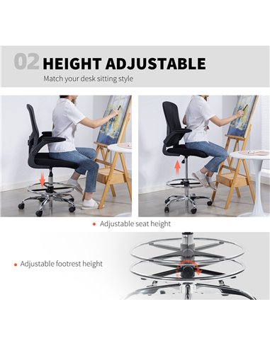 HOMCOM Draughtsman Chair, with Adjustable Lumbar - Black