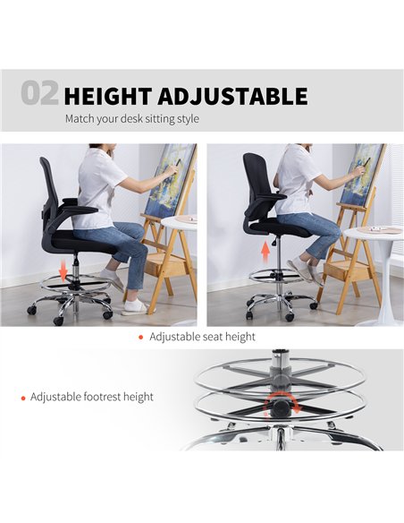 HOMCOM Draughtsman Chair, with Adjustable Lumbar - Black - pic 170902 | FastDaddyshop
