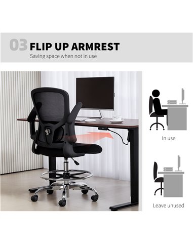 HOMCOM Draughtsman Chair, with Adjustable Lumbar - Black