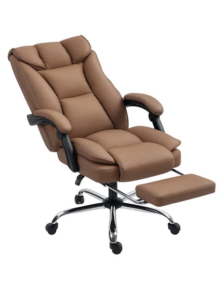 HOMCOM 155° Reclining Faux Leather Swivel Office Chair - Brown - pic 170943 | FastDaddyshop