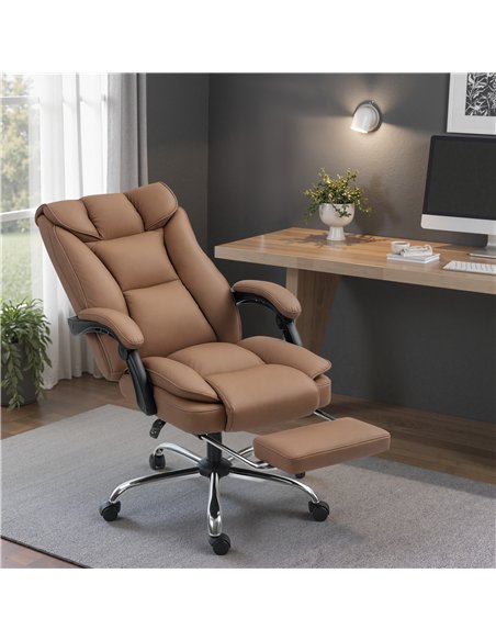 HOMCOM 155° Reclining Faux Leather Swivel Office Chair - Brown - pic 170944 | FastDaddyshop