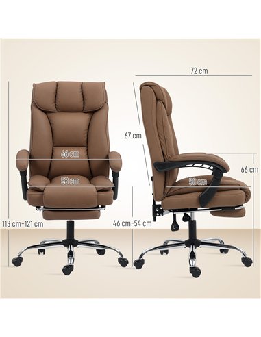 HOMCOM 155° Reclining Faux Leather Swivel Office Chair - Brown