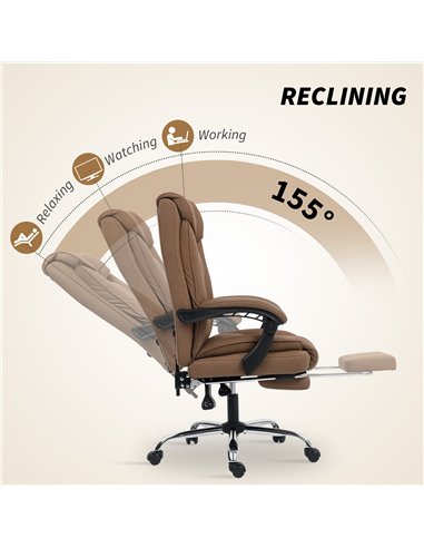 HOMCOM 155° Reclining Faux Leather Swivel Office Chair - Brown