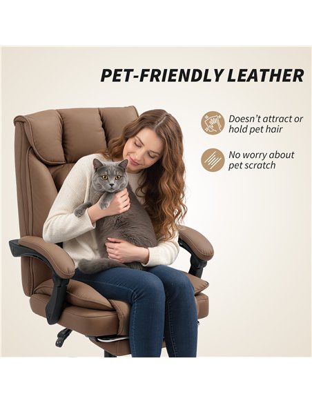 HOMCOM 155° Reclining Faux Leather Swivel Office Chair - Brown - pic 170947 | FastDaddyshop