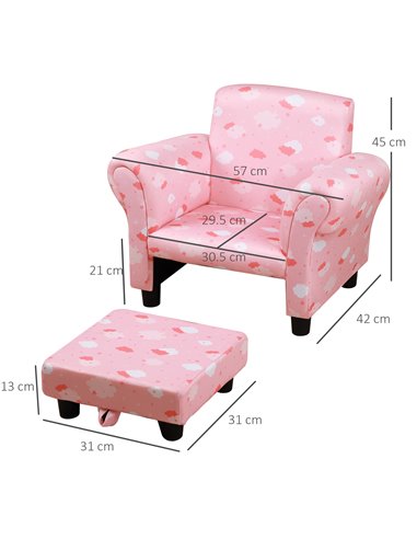 Homcom Kids Cloud-Design Chair with Footrest, Pink