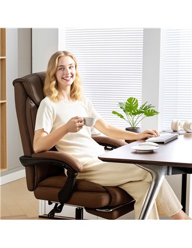 HOMCOM 155° Reclining Faux Leather Swivel Office Chair - Brown