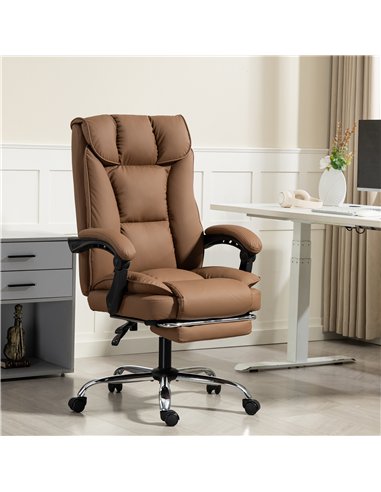 HOMCOM 155° Reclining Faux Leather Swivel Office Chair - Brown