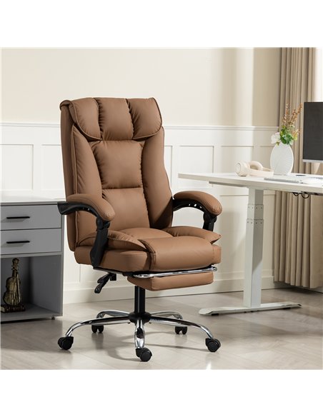 HOMCOM 155° Reclining Faux Leather Swivel Office Chair - Brown - pic 170951 | FastDaddyshop