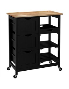 HOMCOM Rolling Kitchen Island Cart, Bar Serving Cart, Compact Trolley on Wheels with Wood Top, Shelves & Drawers for Home Dining