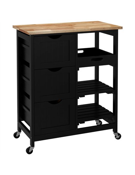 HOMCOM Rolling Kitchen Island Cart, Bar Serving Cart, Compact Trolley on Wheels with Wood Top, Shelves & Drawers for Home Dining - pic 170952 | FastDaddyshop