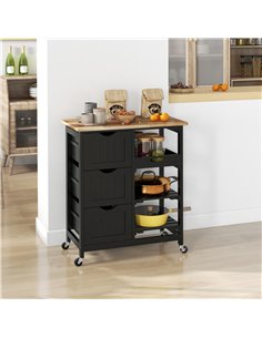 HOMCOM Rolling Kitchen Island Cart, Bar Serving Cart, Compact Trolley on Wheels with Wood Top, Shelves & Drawers for Home Dining 2