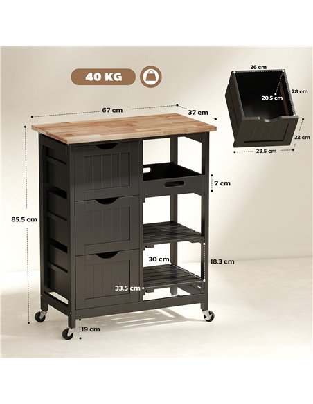 HOMCOM Rolling Kitchen Island Cart, Bar Serving Cart, Compact Trolley on Wheels with Wood Top, Shelves & Drawers for Home Dining - pic 170954 | FastDaddyshop