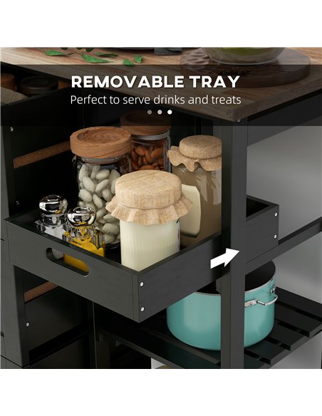 HOMCOM Rolling Kitchen Island Cart, Bar Serving Cart, Compact Trolley on Wheels with Wood Top, Shelves & Drawers for Home Dining - pic 170956 | FastDaddyshop