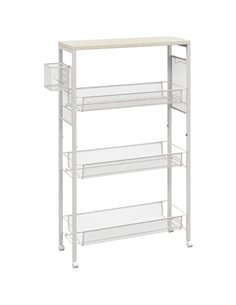 HOMCOM 3-Tier Kitchen Cart with 3 Steel Wire Baskets - White