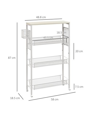 HOMCOM 3-Tier Kitchen Cart with 3 Steel Wire Baskets - White