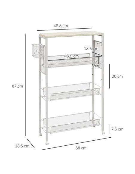 HOMCOM 3-Tier Kitchen Cart with 3 Steel Wire Baskets - White - pic 170963 | FastDaddyshop