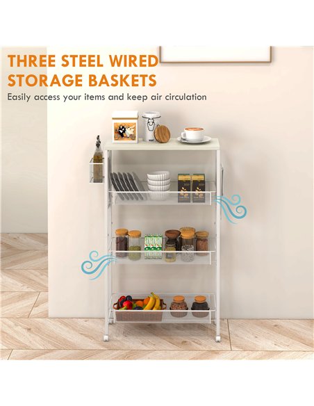 HOMCOM 3-Tier Kitchen Cart with 3 Steel Wire Baskets - White - pic 170964 | FastDaddyshop