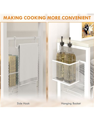 HOMCOM 3-Tier Kitchen Cart with 3 Steel Wire Baskets - White