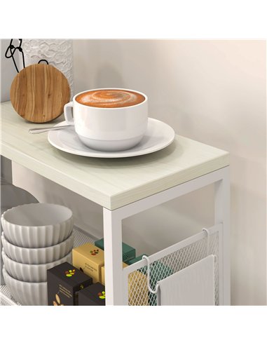 HOMCOM 3-Tier Kitchen Cart with 3 Steel Wire Baskets - White