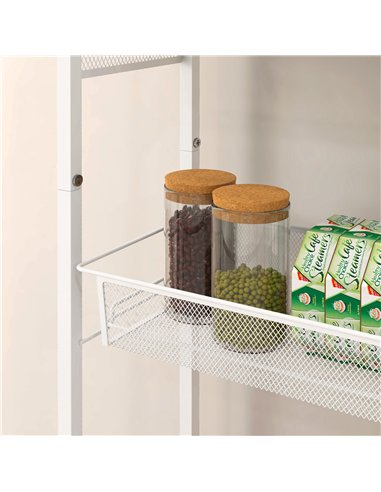 HOMCOM 3-Tier Kitchen Cart with 3 Steel Wire Baskets - White