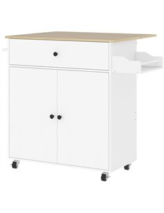HOMCOM Rolling Kitchen Island with Drop Leaf, Kitchen Storage Cart with Drawer, Spice Rack and Towel Rack, White