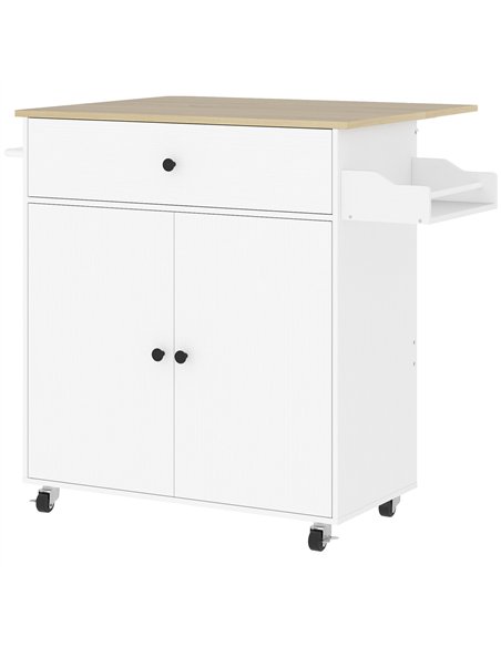 HOMCOM Rolling Kitchen Island with Drop Leaf, Kitchen Storage Cart with Drawer, Spice Rack and Towel Rack, White - pic 170970 | FastDaddyshop