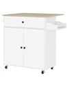 HOMCOM Rolling Kitchen Island with Drop Leaf, Kitchen Storage Cart with Drawer, Spice Rack and Towel Rack, White