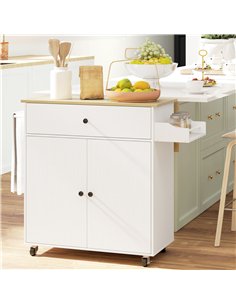 HOMCOM Rolling Kitchen Island with Drop Leaf, Kitchen Storage Cart with Drawer, Spice Rack and Towel Rack, White 2