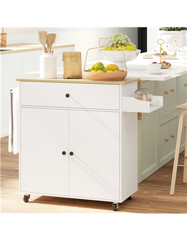 HOMCOM Rolling Kitchen Island with Drop Leaf, Kitchen Storage Cart with Drawer, Spice Rack and Towel Rack, White