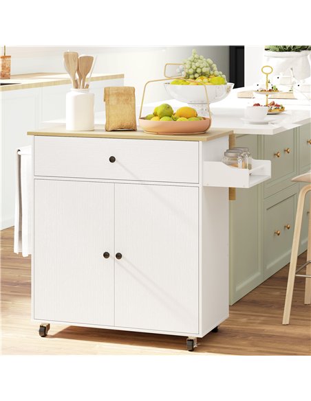 HOMCOM Rolling Kitchen Island with Drop Leaf, Kitchen Storage Cart with Drawer, Spice Rack and Towel Rack, White - pic 170971 | FastDaddyshop