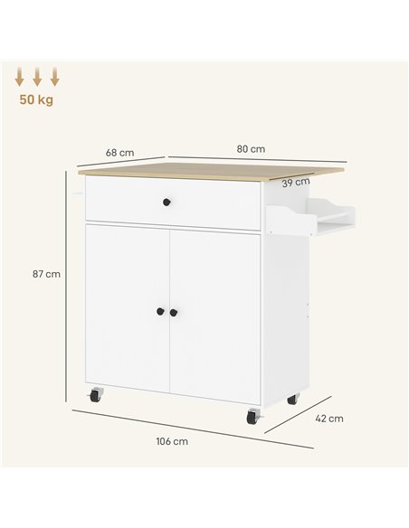 HOMCOM Rolling Kitchen Island with Drop Leaf, Kitchen Storage Cart with Drawer, Spice Rack and Towel Rack, White - pic 170972 | FastDaddyshop