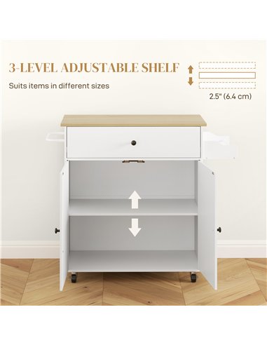 HOMCOM Rolling Kitchen Island with Drop Leaf, Kitchen Storage Cart with Drawer, Spice Rack and Towel Rack, White
