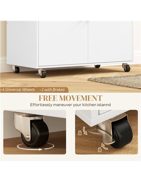 HOMCOM Rolling Kitchen Island with Drop Leaf, Kitchen Storage Cart with Drawer, Spice Rack and Towel Rack, White - pic 170976 | FastDaddyshop