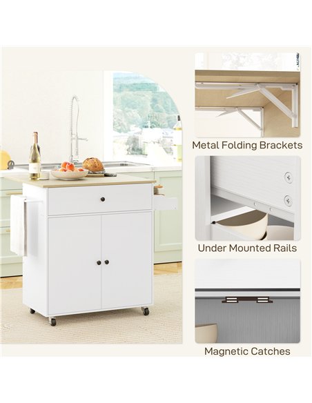 HOMCOM Rolling Kitchen Island with Drop Leaf, Kitchen Storage Cart with Drawer, Spice Rack and Towel Rack, White - pic 170977 | FastDaddyshop