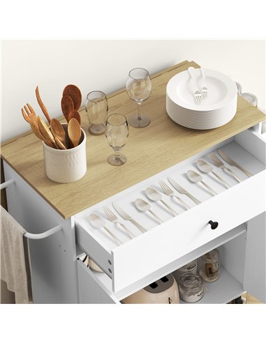 HOMCOM Rolling Kitchen Island with Drop Leaf, Kitchen Storage Cart with Drawer, Spice Rack and Towel Rack, White