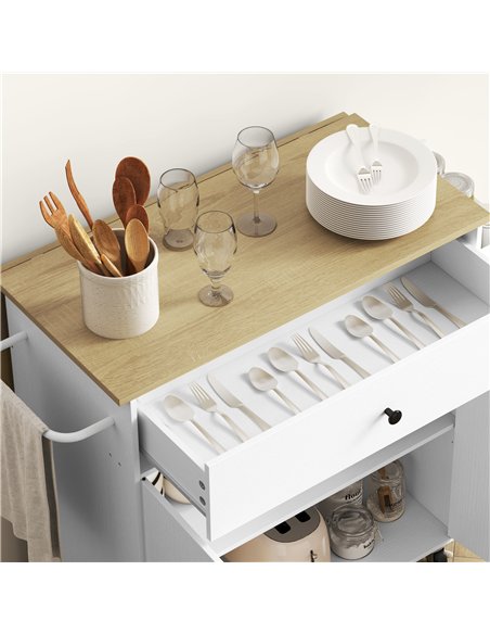 HOMCOM Rolling Kitchen Island with Drop Leaf, Kitchen Storage Cart with Drawer, Spice Rack and Towel Rack, White - pic 170978 | FastDaddyshop